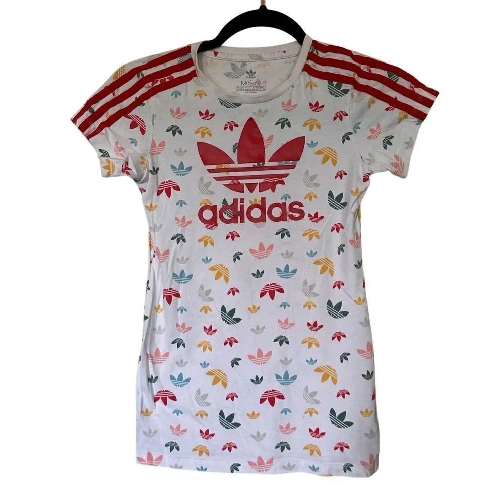Adidas Girls Logo Printed Tee Shirt Dress Sz Medium 5/6